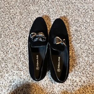 Roma Rio‎ Mens Black Velvet Bow Loafers Dress Shoes 5502 Size 9.5